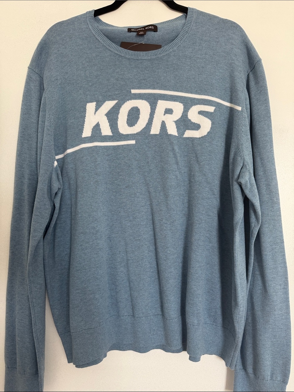 Men’s Michael Kors Light Blue Crewneck Sweater with White KORS Logo